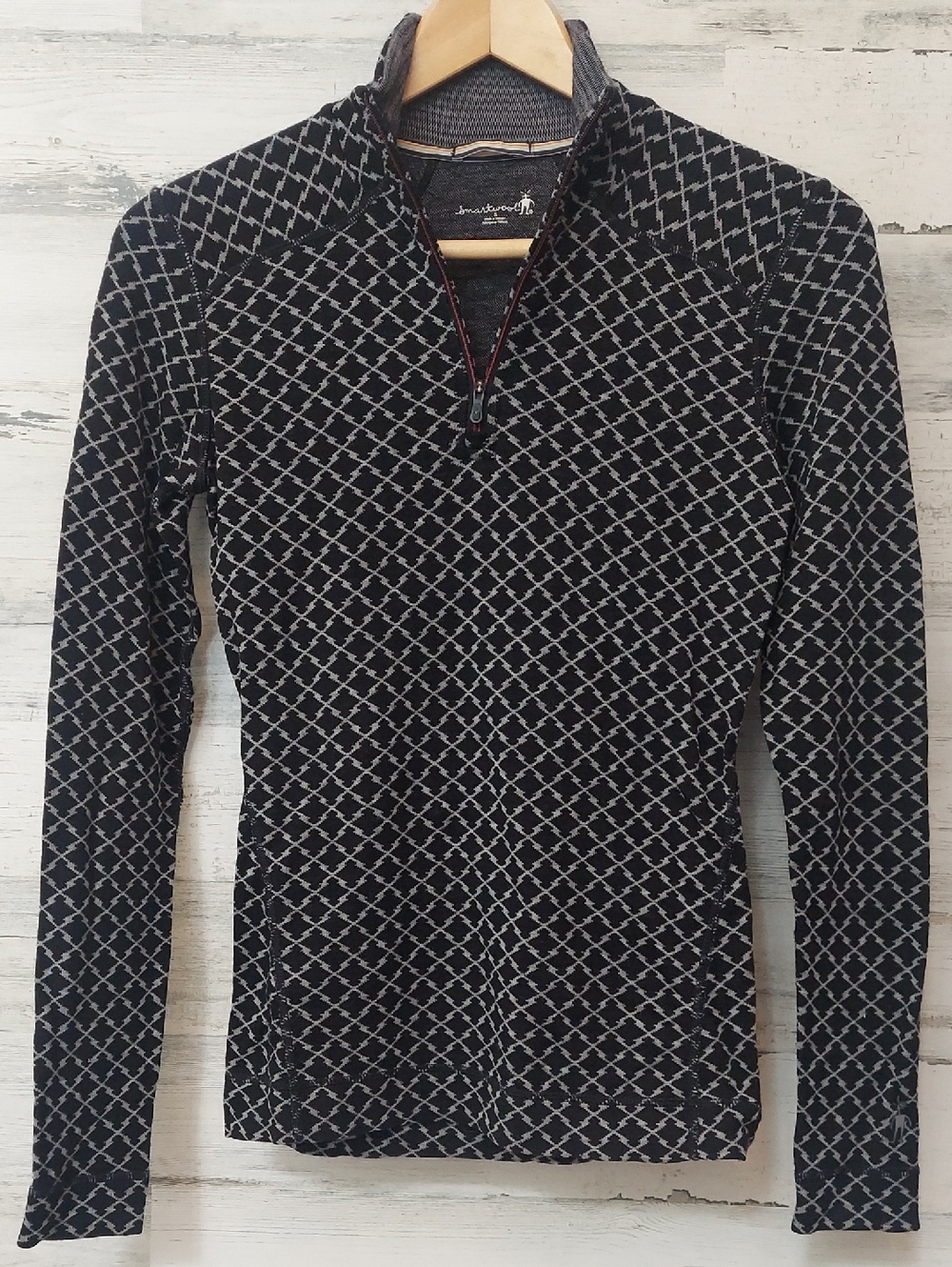 Smartwool Women's Black and Gray Diamond-Print Zip Pullover Size S